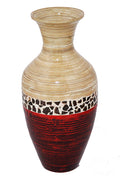 25" Spun Bamboo Floor Vase - Bamboo In Natural Bamboo And Metallic Red W- Coconut Shell