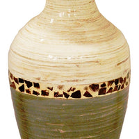 25" Spun Bamboo Floor Vase - Bamboo In White And Gray W- Coconut Shell