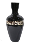 29" Spun Bamboo Floor Vase - Bamboo In Black Lacquer W- Brown Coconut Shell