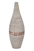 31" Spun Bamboo Floor Vase - Bamboo In Distressed White W- Coconut Shell