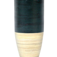 20" Spun Bamboo Vase - Bamboo In Distressed Blue & Natural Bamboo