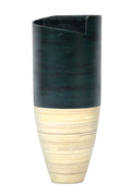 20" Spun Bamboo Vase - Bamboo In Distressed Blue & Natural Bamboo