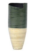20" Spun Bamboo Vase - Bamboo In Distressed Green & Natural Bamboo