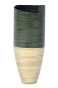 25" Spun Bamboo Vase - Bamboo In Distressed Green & Natural Bamboo