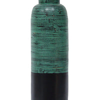 24" Spun Bamboo Bottle Vase - Bamboo In Distressed Blue & Matte Black