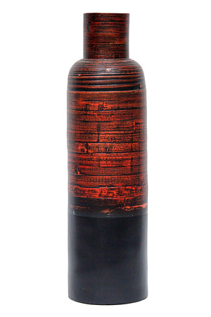 24" Spun Bamboo Bottle Vase - Bamboo In Distressed Red & Matte Black