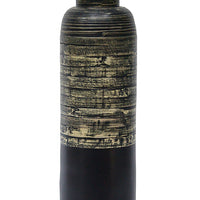 30" Spun Bamboo Bottle Vase - Bamboo In Distressed Black & Matte Black