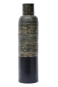 36 Spun Bamboo Bottle Vase - Bamboo In Distressed Black & Matte