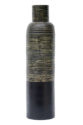 36 Spun Bamboo Bottle Vase - Bamboo In Distressed Black & Matte