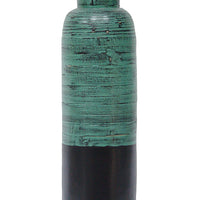 36 Spun Bamboo Bottle Vase - Bamboo In Distressed Blue & Matte Black