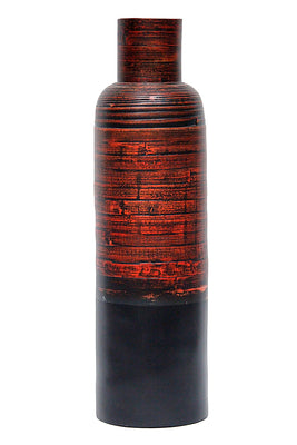 36 Spun Bamboo Bottle Vase - Bamboo In Distressed Red & Matte Black