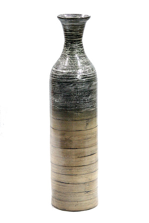 24" Spun Bamboo Bottle Vase - Metallic Silver & Natural Bamboo