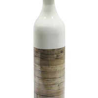 24" Spun Bamboo Bottle Vase - White Lacquer & Natural Bamboo