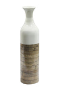 24" Spun Bamboo Bottle Vase - White Lacquer & Natural Bamboo