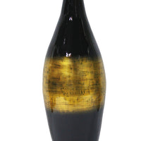 32" Spun Bamboo Floor Vase - Bamboo In Black & Gold Metallic Lacquer