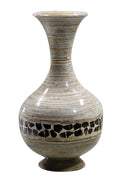 22" Spun Bamboo Vase - Bamboo In Distressed White And Green W- Coconut Shell