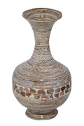 22" Spun Bamboo Vase - Bamboo In Distressed White W- Coconut Shell