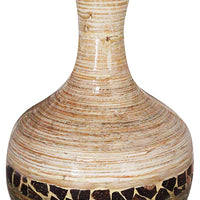 22" Spun Bamboo Vase - Bamboo In White And Gray W- Coconut Shell