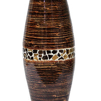 24" Spun Bamboo Vase - Bamboo In Distressed Brown W- Brown Coconut Shell