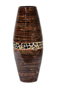 24" Spun Bamboo Vase - Bamboo In Distressed Brown W- Brown Coconut Shell