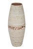 24" Spun Bamboo Vase - Bamboo In Distressed White W- Coconut Shell