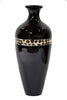 24" Spun Bamboo Vase - Bamboo In Black Lacquer W- Brown Coconut Shell