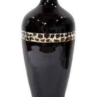 24" Spun Bamboo Vase - Bamboo In Black Lacquer W- Brown Coconut Shell
