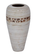 19" Spun Bamboo Vase - Bamboo In Distressed White W- Coconut Shell