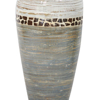 19" Spun Bamboo Vase - Bamboo In White And Gray W- Coconut Shell