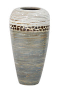 19" Spun Bamboo Vase - Bamboo In White And Gray W- Coconut Shell
