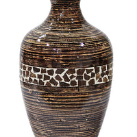 20" Spun Bamboo Vase - Bamboo In Distressed Brown W- Brown Coconut Shell