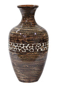 20" Spun Bamboo Vase - Bamboo In Distressed Brown W- Brown Coconut Shell