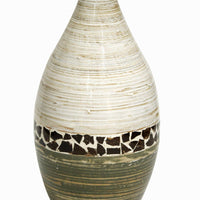 20 Spun Bamboo Vase - Bamboo In Distressed White And Green
