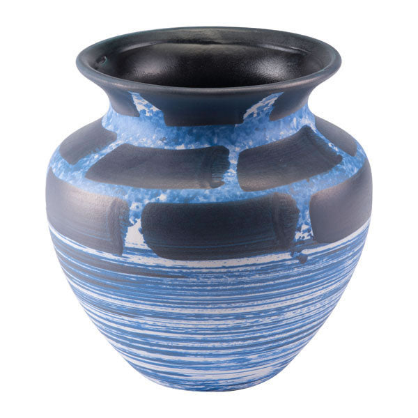 9.8" X 9.8" X 9.8" Short Handpainted Blue And White Vase