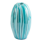 6.7" X 6.7" X 11.2" Deep Green Ceramic Grooves Vase