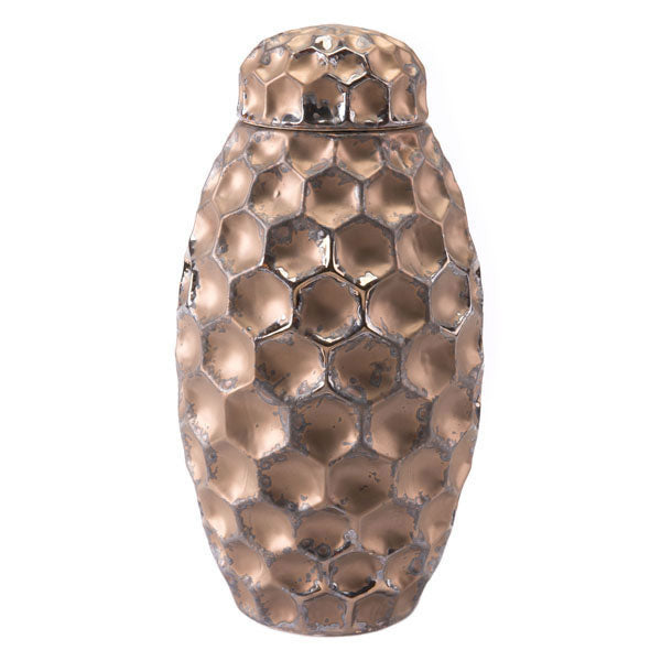 8.7" X 8.7" X 17.1" Bronze Hammered Covered Jar