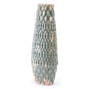7.1" X 5.3" X 19.7" Distressed Blue Ceramic Vase With Jewel-Like Shapes