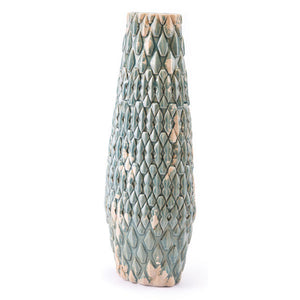7.1" X 5.3" X 19.7" Distressed Blue Ceramic Vase With Jewel-Like Shapes