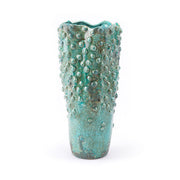 7.7" X 7.7" X 15" Green Ceramic Vase With Round Droplets