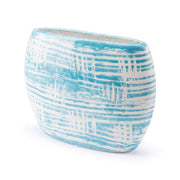 9.4" X 3" X 6.9" Washed Blue And White Planter