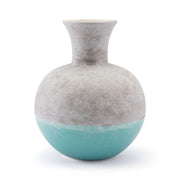 10" X 10" X 12" Large Gray And Teal Round Ceramic Vase