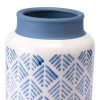 6.1" X 6.1" X 8.5" Blue And White Steel Zig Zag Vase