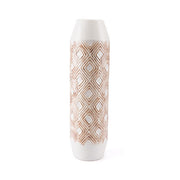 6.7" X 6.7" X 22.4" Exquisitely Carved White And Brown Ceramic Bottle