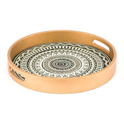 14.2" X 14.2" X 2" Gold Tribal Tray