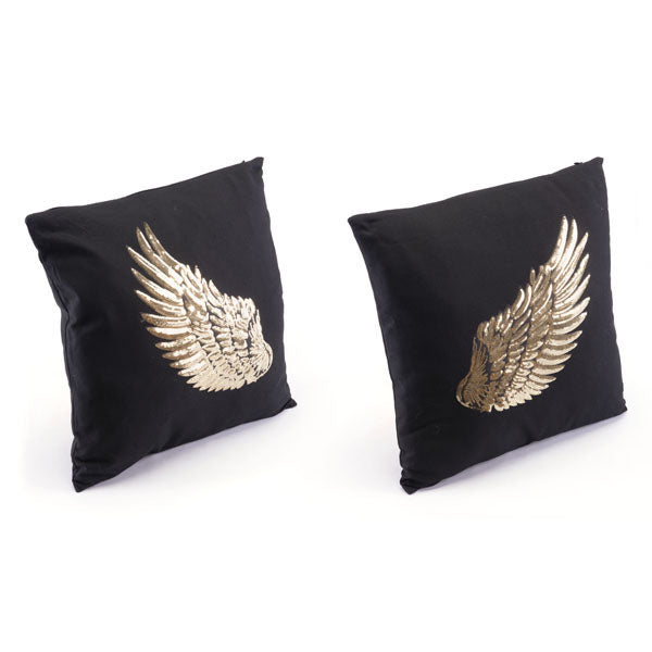 17.7" X 17.7" X 1.2" 2 Pcs Black And Gold Metallic Wings Pillow