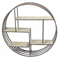 Round Metal Wall Shelf With Wooden Shelves, Brown