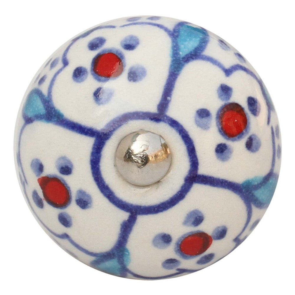 Round Door Knobs In Ceramic With Hand Painted Floral Motifs Set Of 2