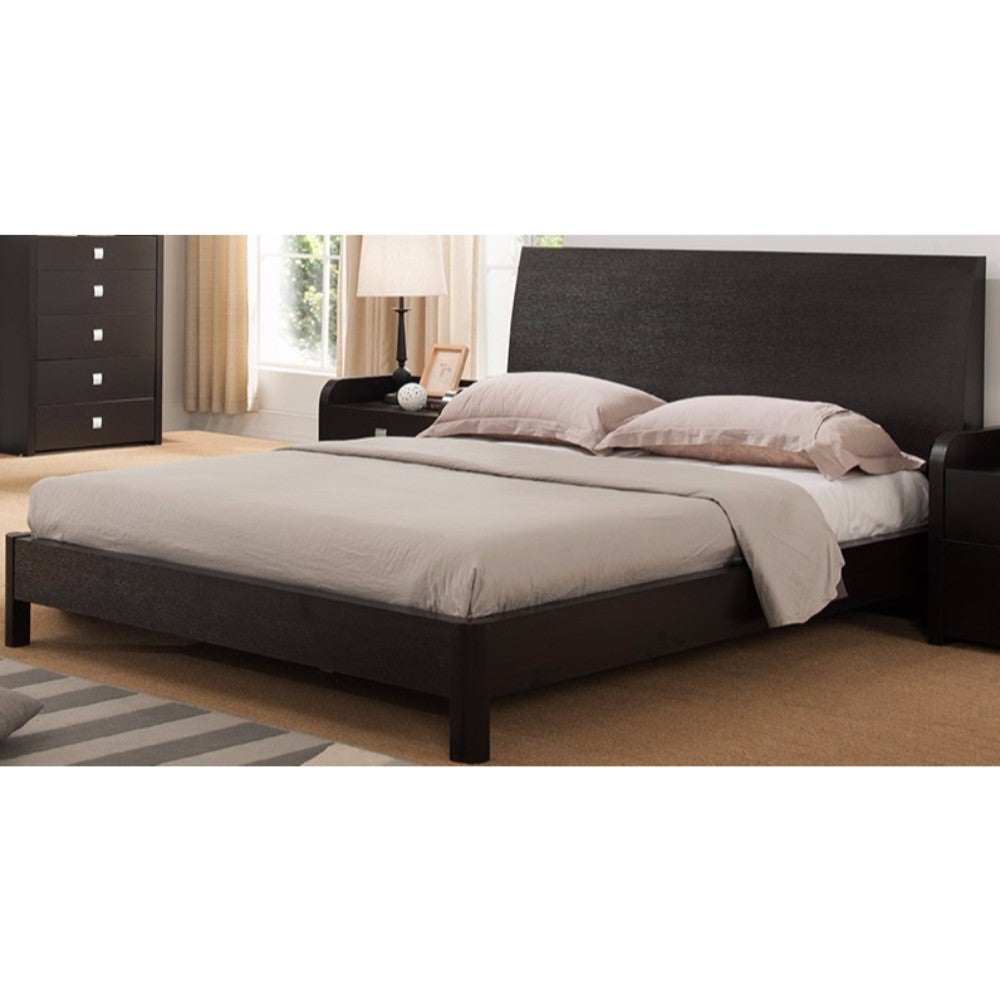 Exquisite Dark Brown Finish Queen Size Platform Bed.