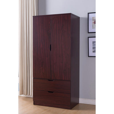 Sophisticated Two Door Wardrobe With Hanging Clothing Storage, Cherry Brown.