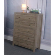 Spacious Brown Finish 5 Storage Drawers Chest with metal glides.